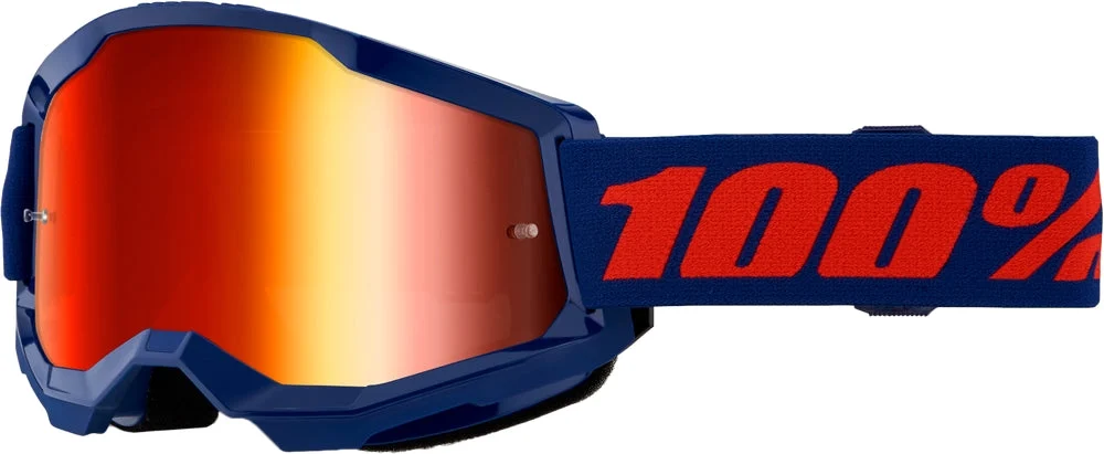 100% Strata 2 Goggles (One Size Fits Most, Navy / Mirror Red Lens)