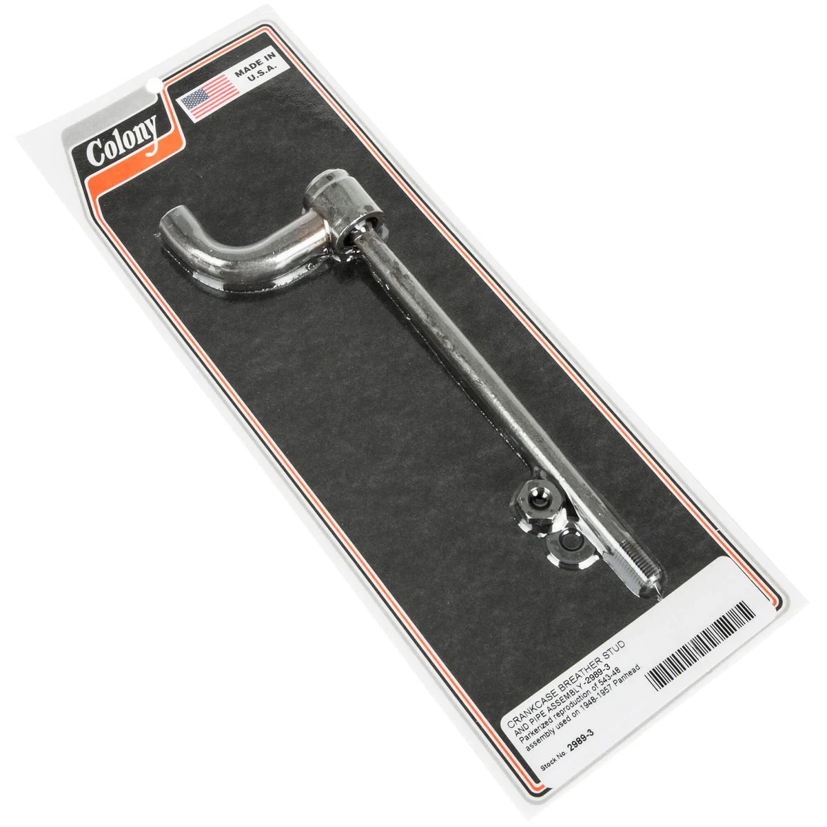 #2989-3 Crankcase Breather Stud Pipe Assembly 1948-1957 Harley-Davidson Panhead - Parkerized
