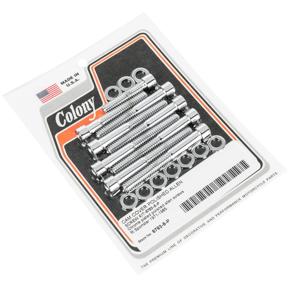 #8783-8-P Cam Cover Smooth Allen Screw Kit 1971-1985 Harley-Davidson Sportster - Chrome Plated