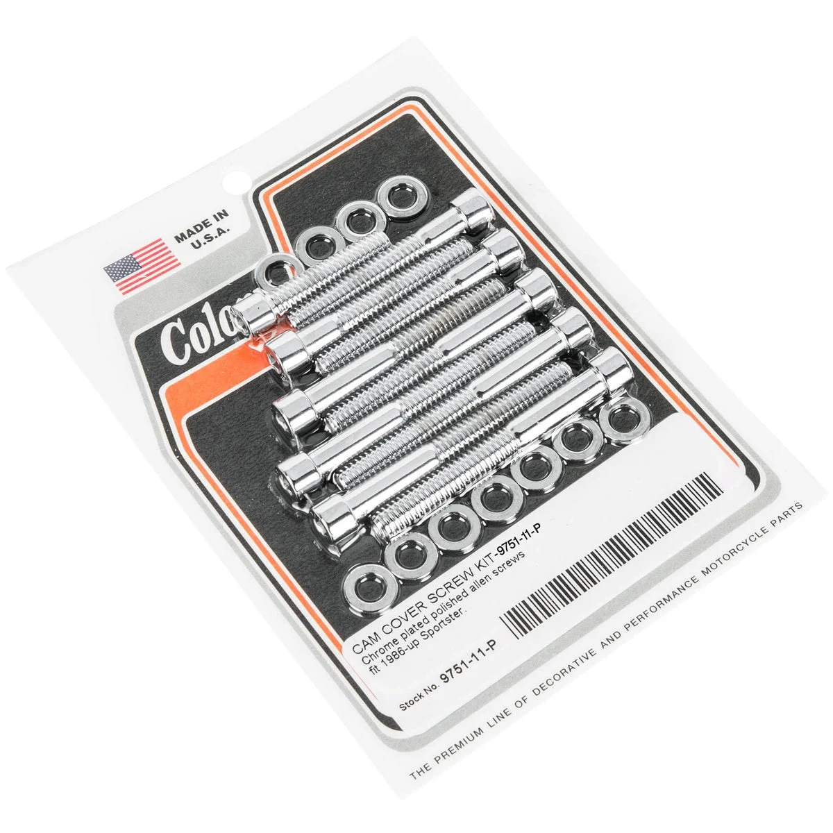 #9751-11-P Cam Cover Smooth Allen Screw Kit 1986-Up Harley-Davidson Sportster - Chrome Plated