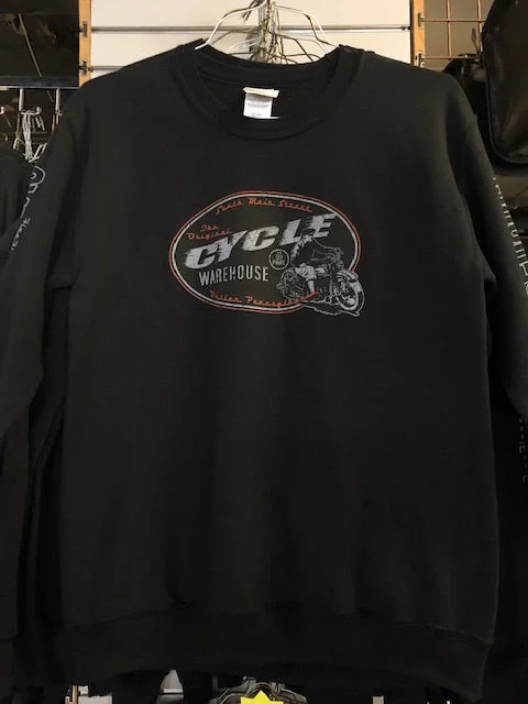 Cycle Warehouse Black Crewneck Pullover with Orange Oval