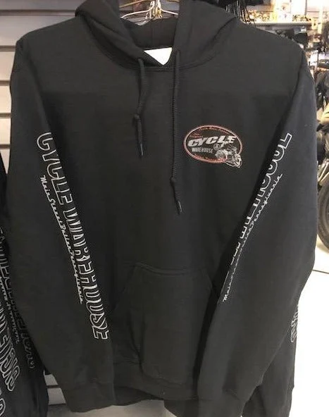 Cycle Warehouse Black Hoodie Pullover w/Orange Oval