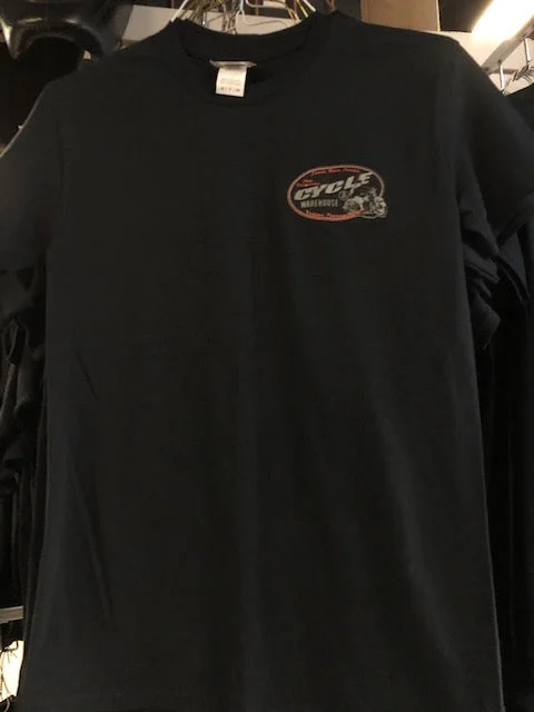 Cycle Warehouse Black Short Sleeve T-Shirt Orange Oval
