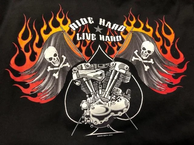 Cycle Warehouse RIDE HARD LIVE HARD Pirate Flag Short Sleeve T-Shirt