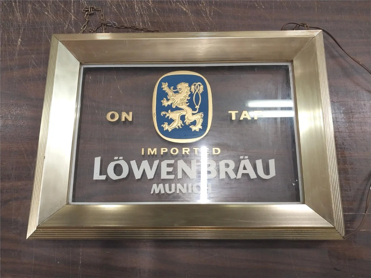 Vintage Lowenbrau Beer Sign Breweriana Advertising Man Cave Tavern Framed Light!